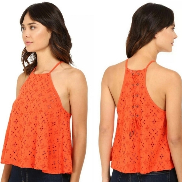 Free People Dream Date Eyelet Tank M Coral Festival, Indies Sleaze Boho - Picture 10 of 10